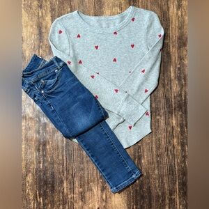 Gap Kids Grey Long Sleeve with Heart Design and Distressed Skinny Jeans 8/10